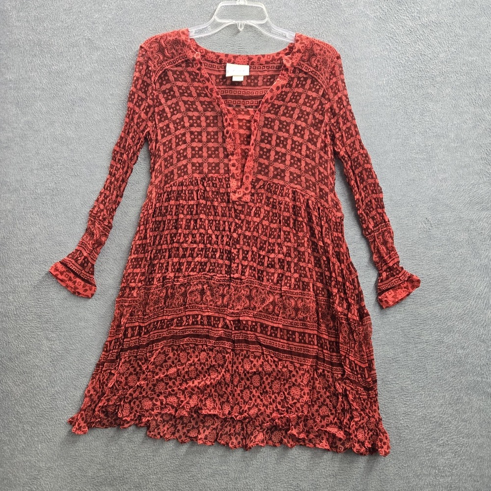 Maeve Women Dress US 6 Red Geometric Canna Swing Aztec Bohemian Fit & Flare Mini